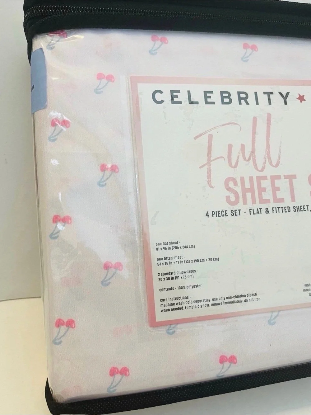 Celebrity Pink Full Size Sheet Set Soft Pink with Cherries